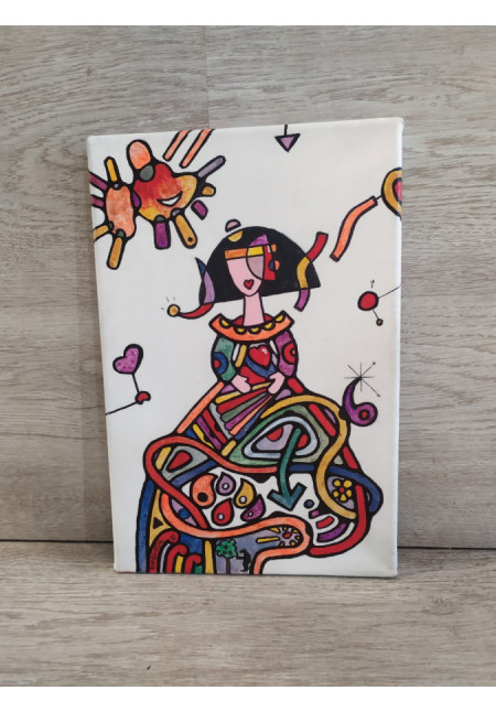 Cuadro en lienzo pintado a mano " Menina " 20x30 cm. Pintura Acrílica.