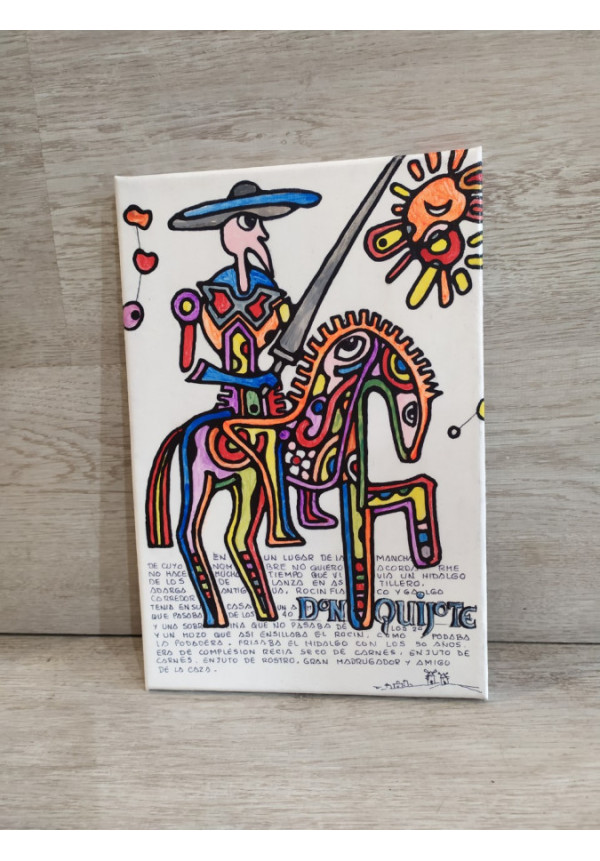 Cuadro en lienzo pintado a mano " Don Quijote " 20x30 cm. Pintura Acrílica.