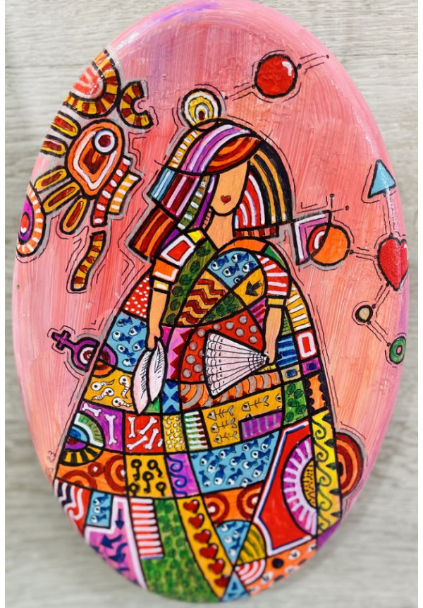 CUADRO OVALADO MENINA en madera. Obra original Ergueta 