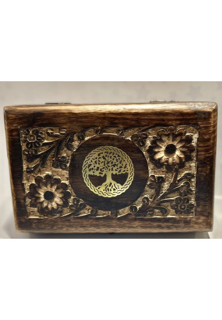 Caja de madera tallada a mano. Fabricada en la India 