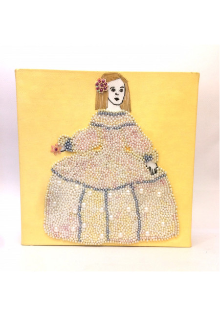 Cuadro 20x4x20 cm Menina, Bordado sobre Lienzo Obra Original Jaine Redigolo