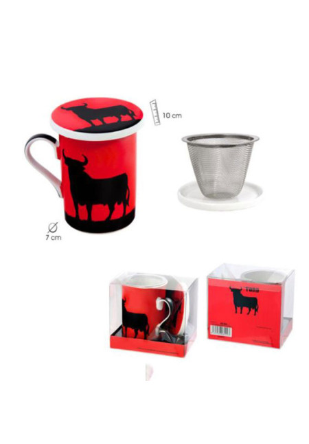 Set Mug con Filtro Metálico y Tapa. Toro Negro de Osborne Set Mug con Filtro Metálico y Tapa. Toro Negro de Osborne
