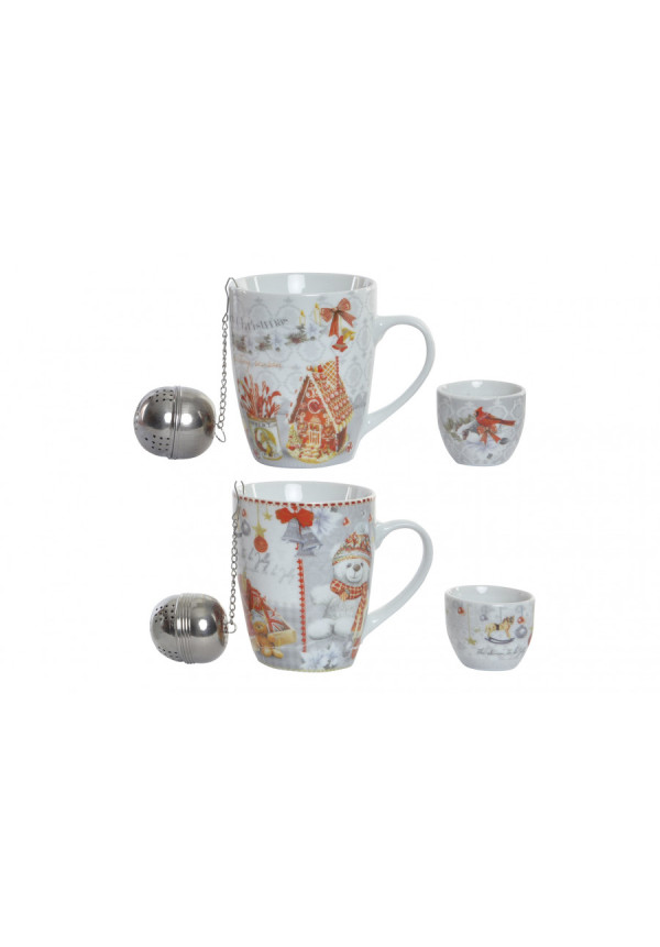 MUG INFUSIONES PORCELANA INOX NAVIDAD