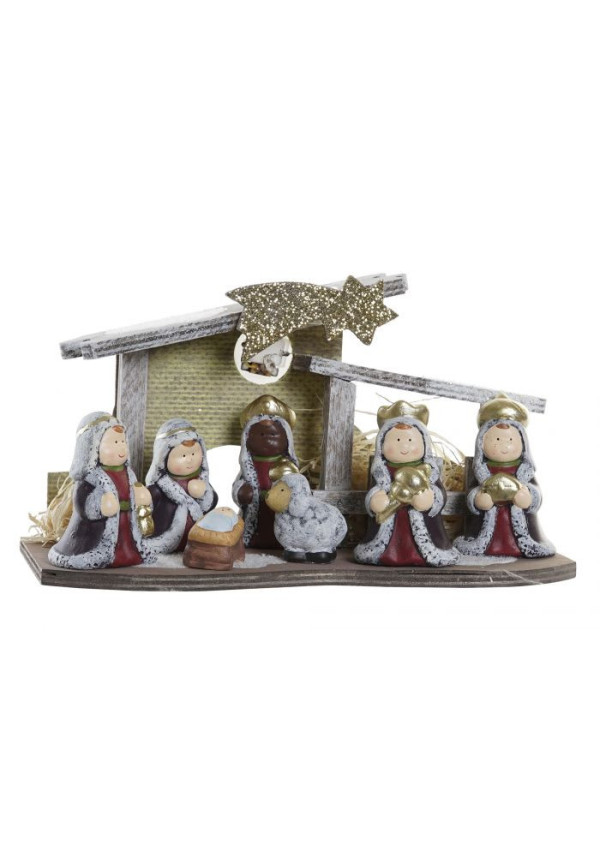 NACIMIENTO TERRACOTA LED 26X12X15,5 7 FIGURAS GRIS