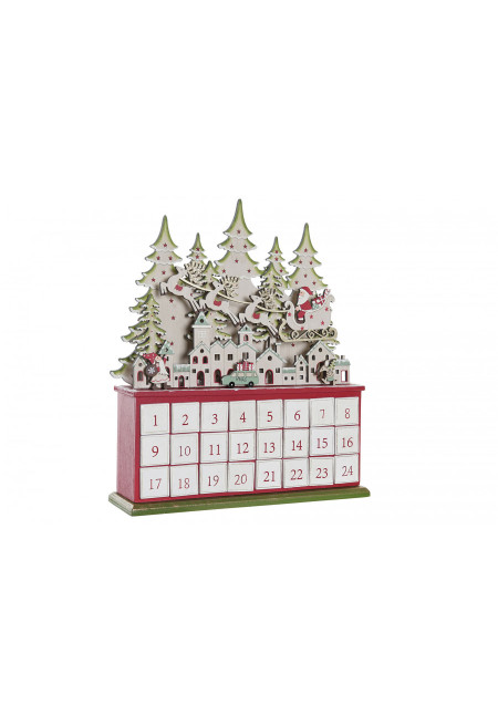 CALENDARIO ADVIENTO MADERA LED PUEBLO 32X8,5X38 