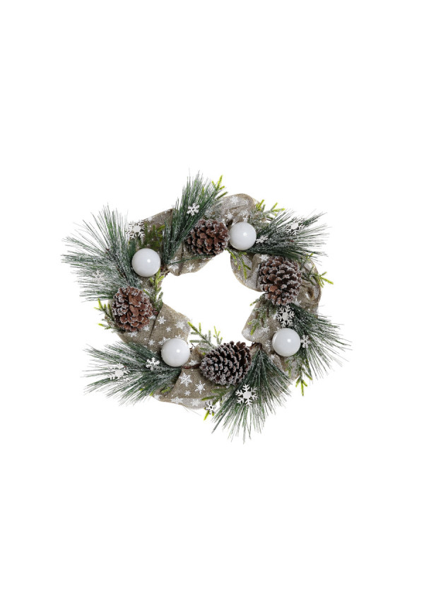CORONA PVC PINAS 50X14X50 COPOS DE NIEVE VERDE
