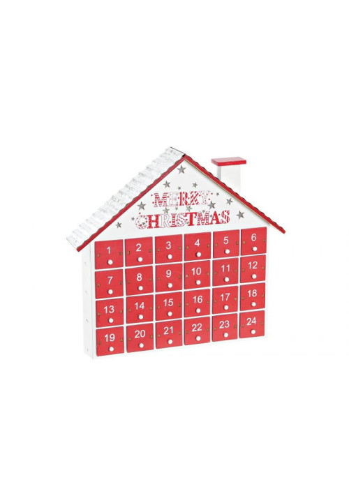 CALENDARIO ADVIENTO MDF LED 30X7X27 CASA ROJO