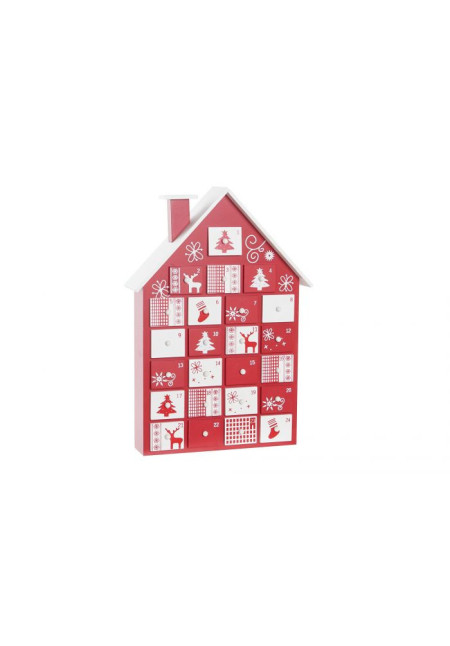 CALENDARIO ADVIENTO MDF 27X7X38 CASA ROJO