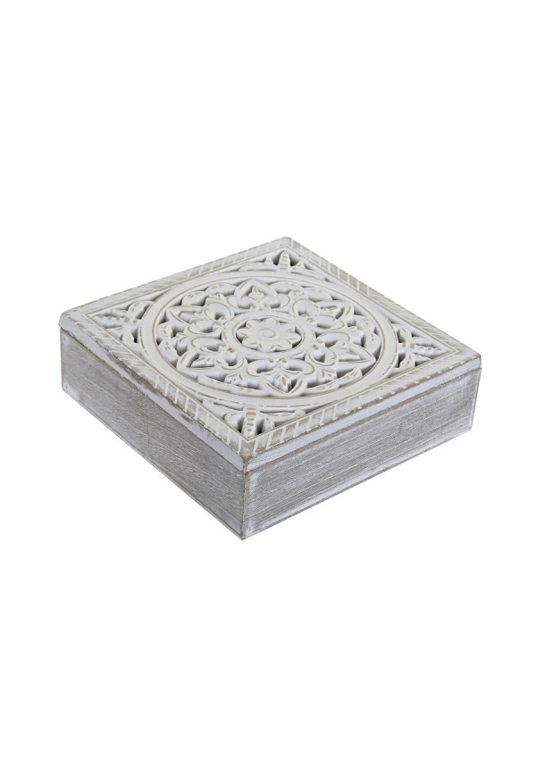 CAJA INFUSIONES MDF 23X23X7 MANDALA BLANCO