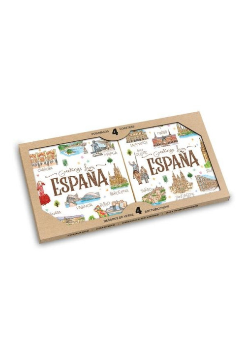 SET 4 POSAVASOS ESPAÑA ACUARELA CAJA KRAFT (ESPAÑA)