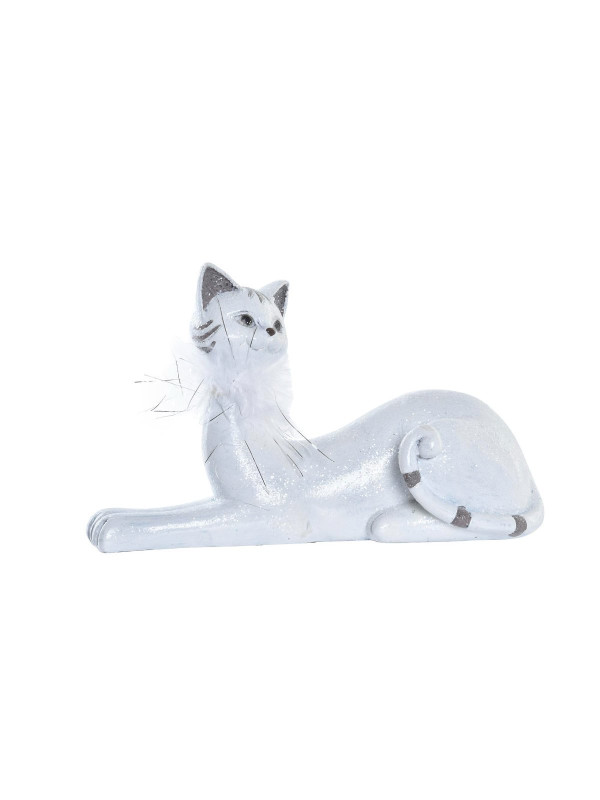 FIGURA RESINA 23X8X14 GATO BRILLANTE BLANCO