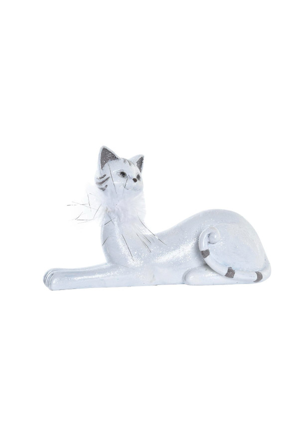 FIGURA RESINA 23X8X14 GATO BRILLANTE BLANCO