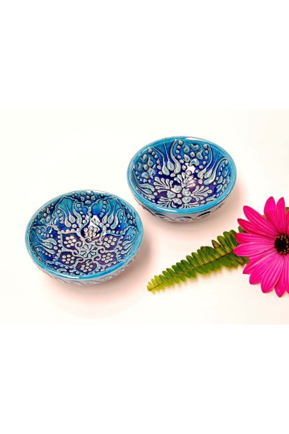 CUENCO CERÁMICA AZUL RELIEVE P 8 CM