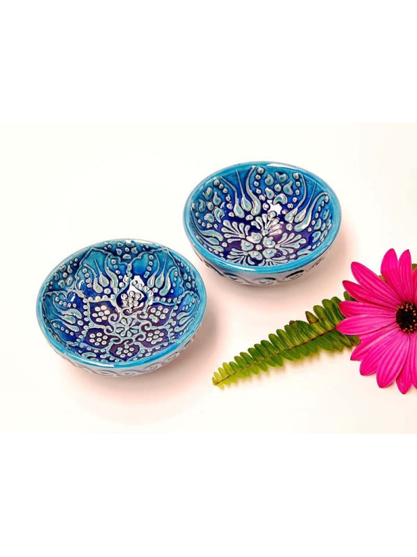CUENCO CERÁMICA AZUL RELIEVE P 8 CM