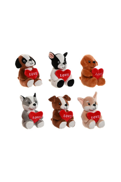 PELUCHE POLIESTER 10X8X14 PERRO CORAZON 6 SURT.