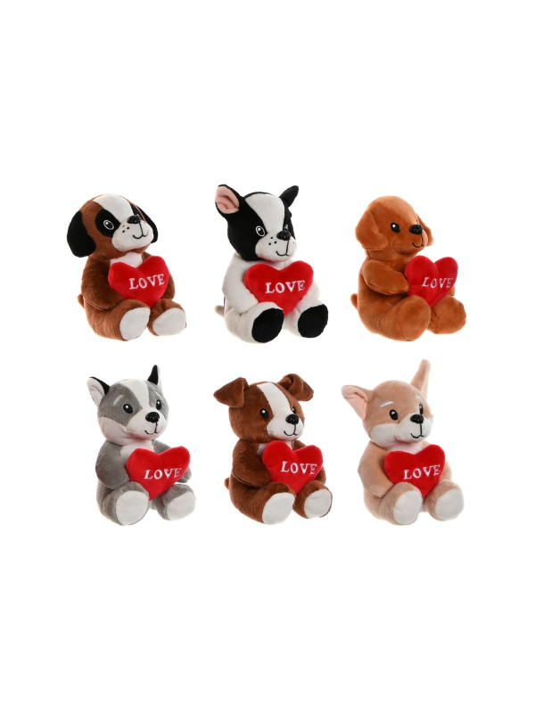 PELUCHE POLIESTER 10X8X14 PERRO CORAZON 6 SURT.