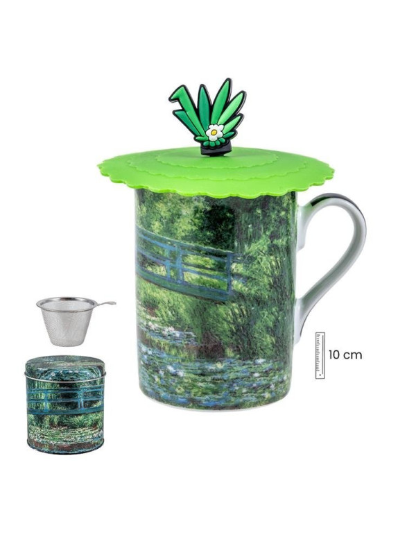 Mug con filtro y tapa y lata metálica El puente Japones de Claude Monet 