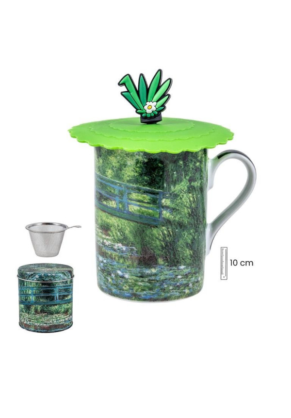 Mug con filtro y tapa y lata metálica El puente Japones de Claude Monet 