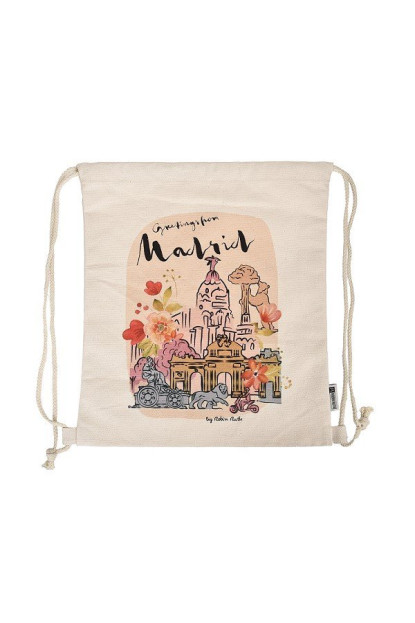Mochila canvas Madrid beige-rojo