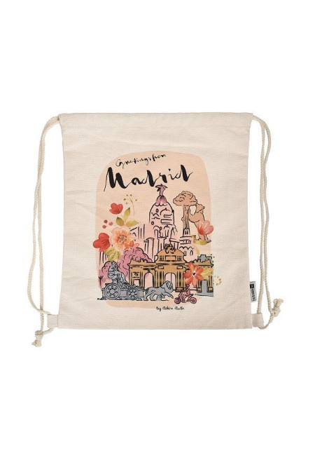 Mochila canvas Madrid beige-rojo