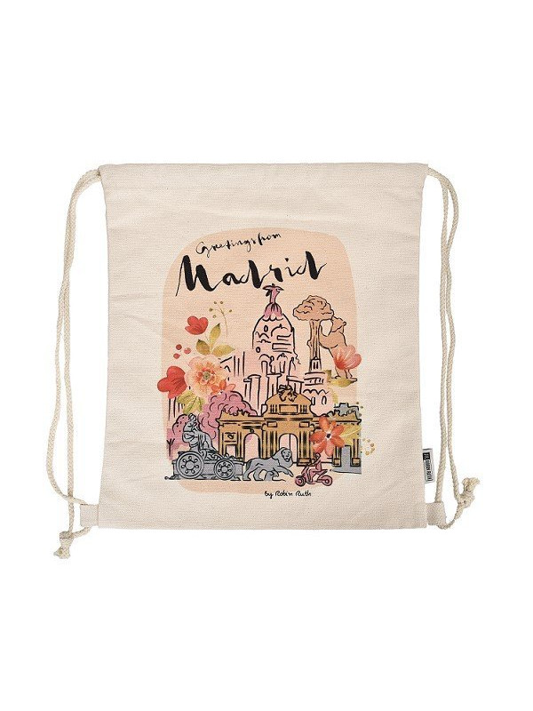 Mochila canvas Madrid beige-rojo