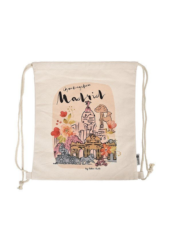Mochila canvas Madrid beige-rojo