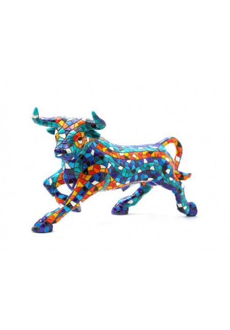 Figura Toro 5 Mosaico Azul, Barcino Design, 14cm 